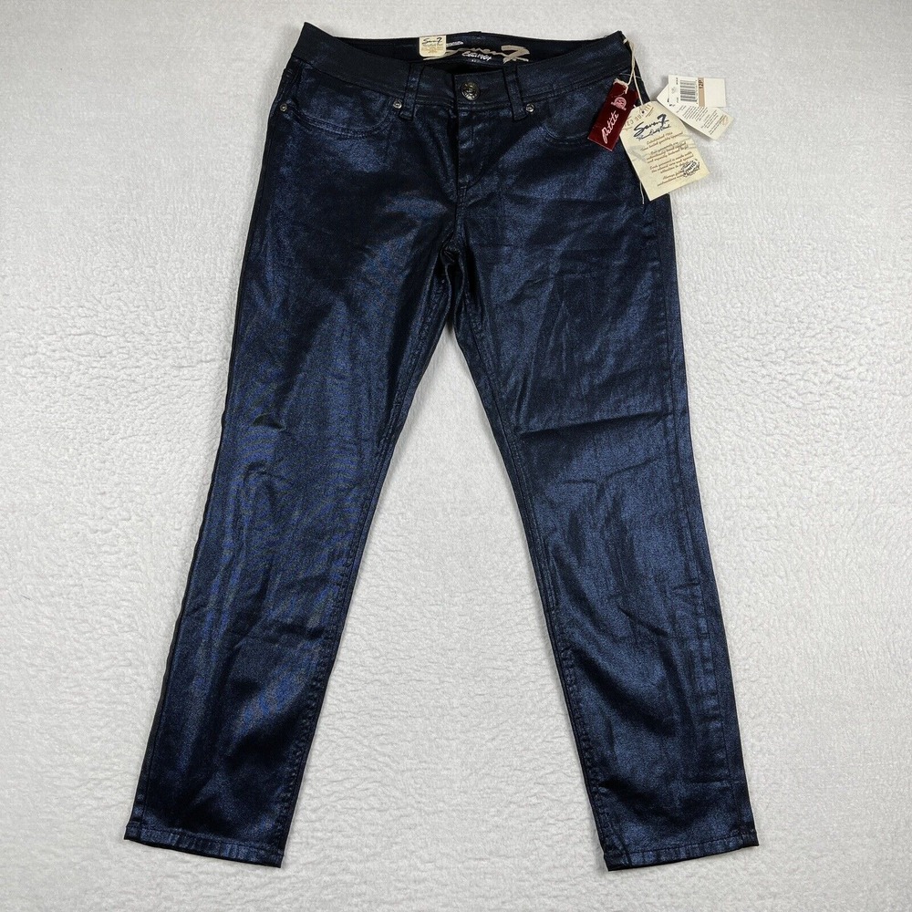 7 For All Mankind Jeans Womens 12P‎ Petite Blue Metallic Skinny Straight Casual
